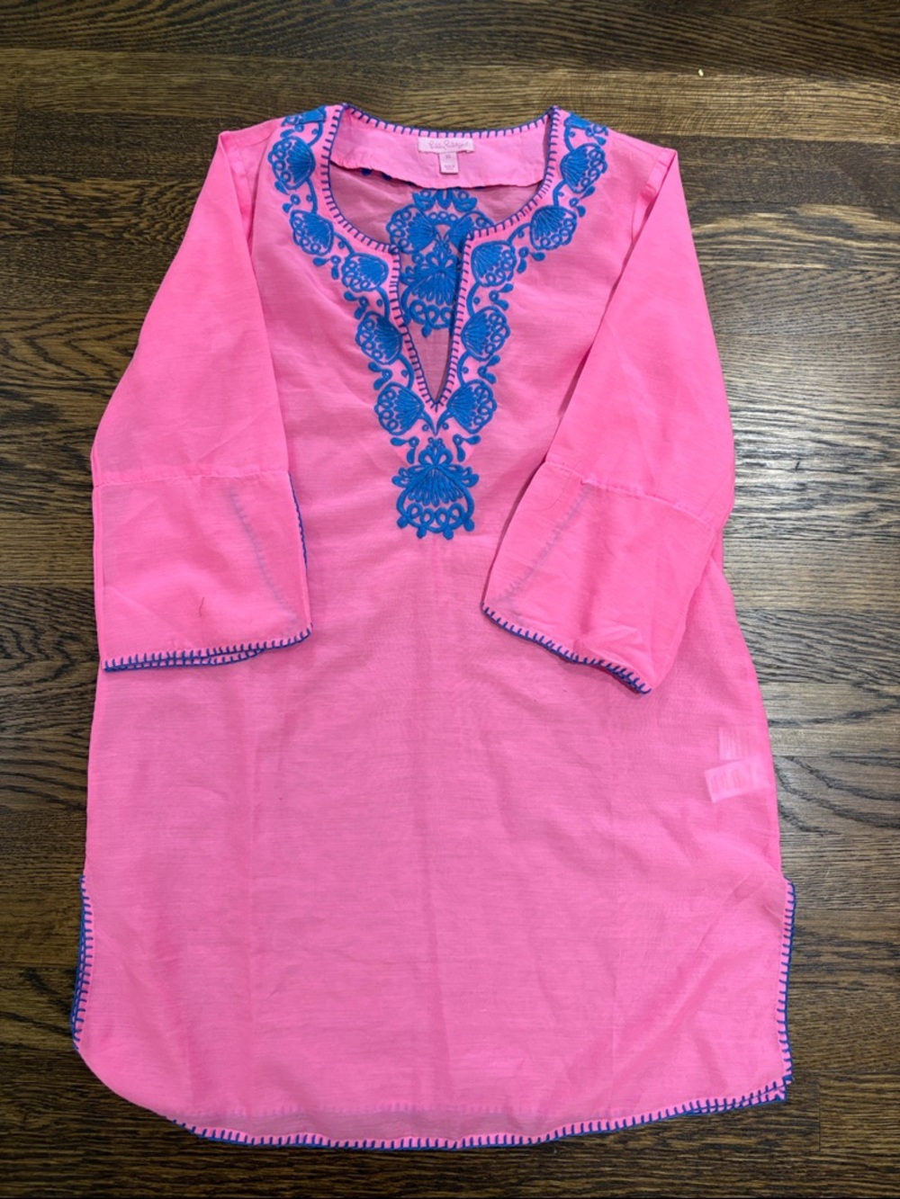 Lilly Pulitzer Pink Tunic with Cobalt Blue Embroidery